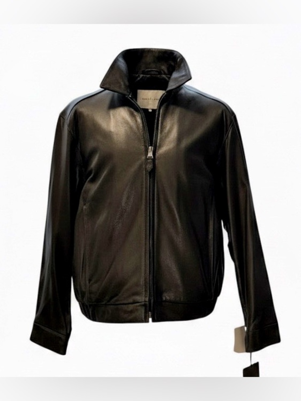 Marc New York Black Leather Bomber Jacket | Quilted Blue Lining | Large | NWT - Picture 14 of 16